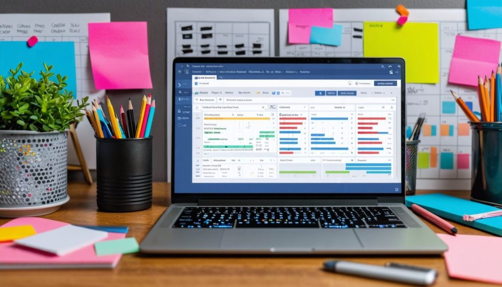 Een goed georganiseerd kantoorbureau met Microsoft Copilot en projectmanagementtools. Overzicht van Microsoft copilot